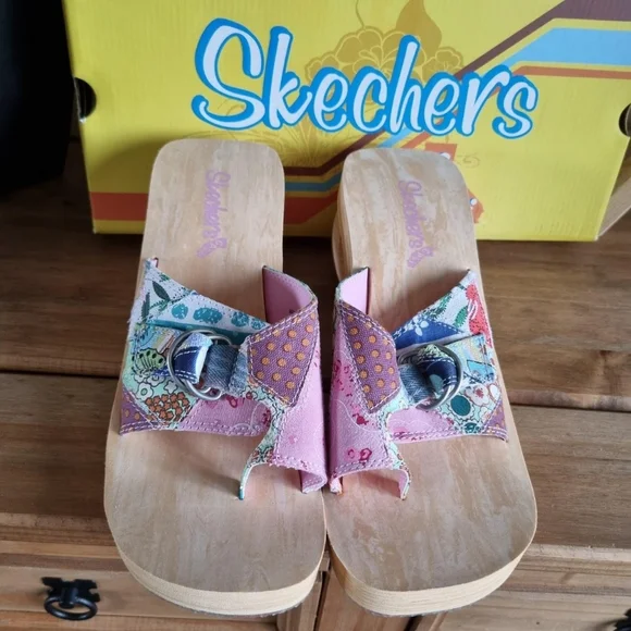 Skechers cali wooden wedged sandals uk 7 bnib - Picture 3 of 7